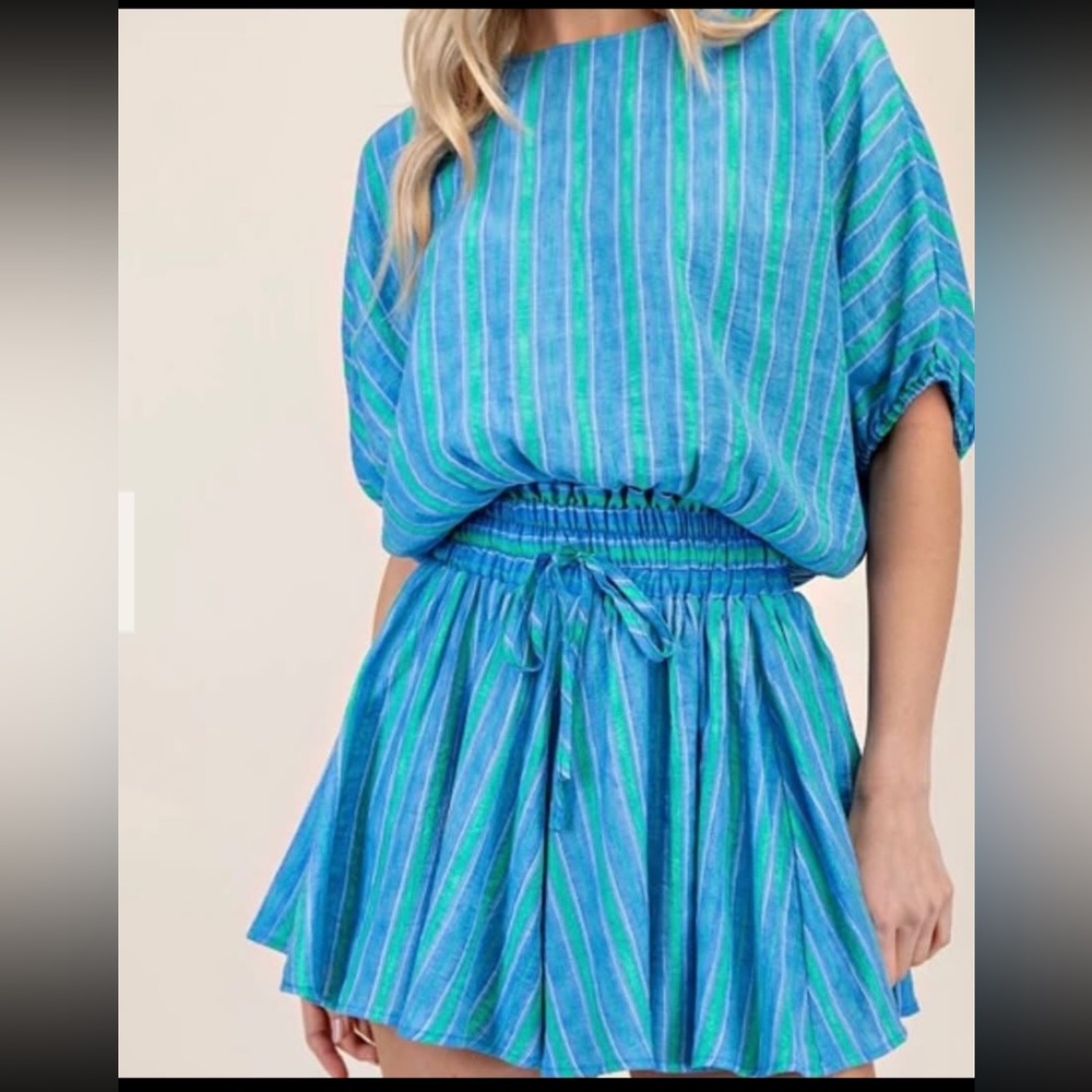 Blue and Green Striped Skort Set